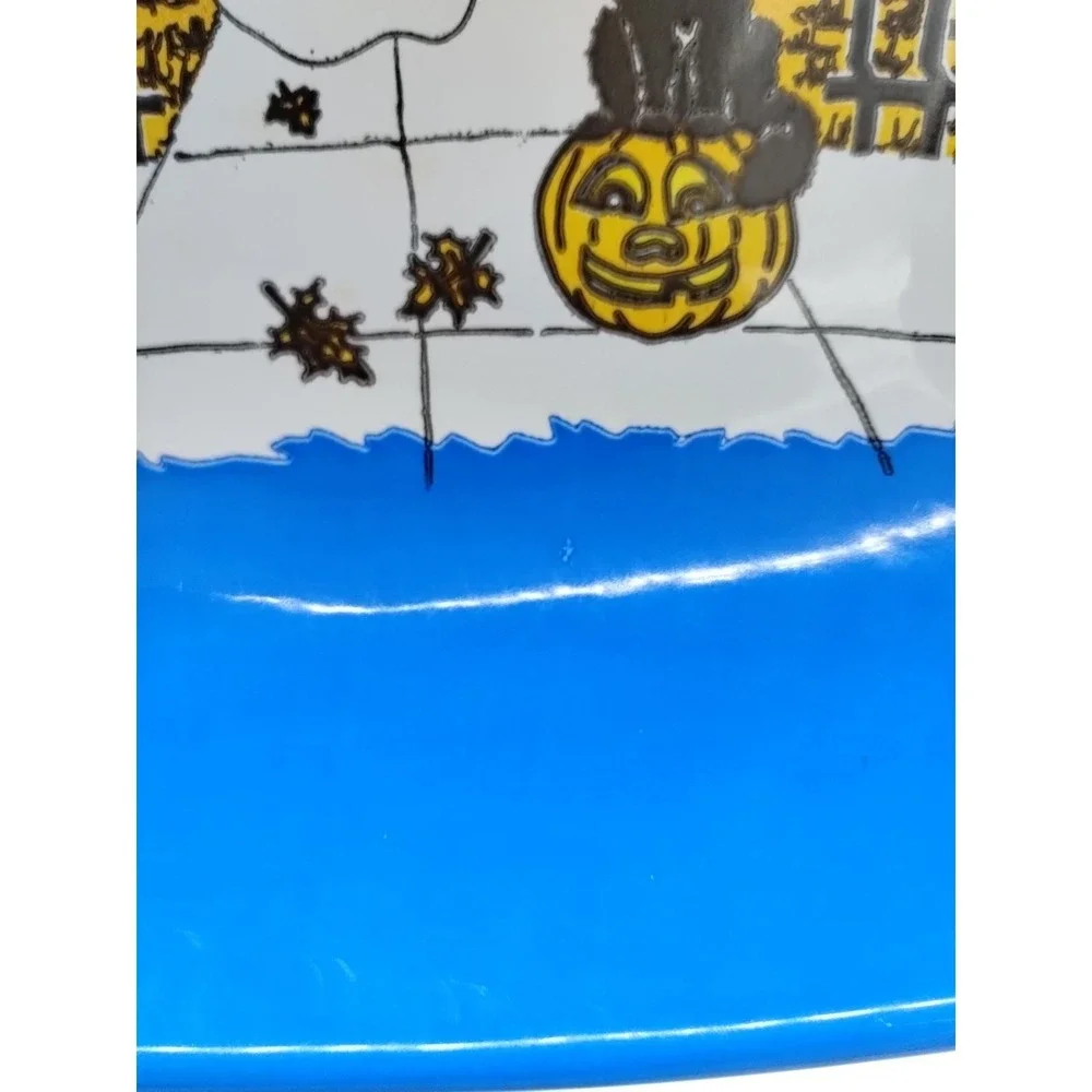 Vintage Berman Ind Halloween Candy Bowl Dish Black Cat Flying Ghosts Plastic
